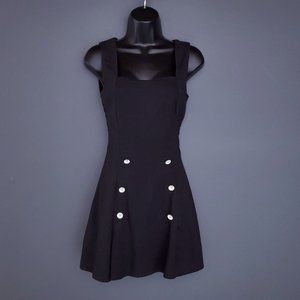 VINTAGE LE CHATEAU Linen Mini Dress Military Square Neck Size S Black Button 90s